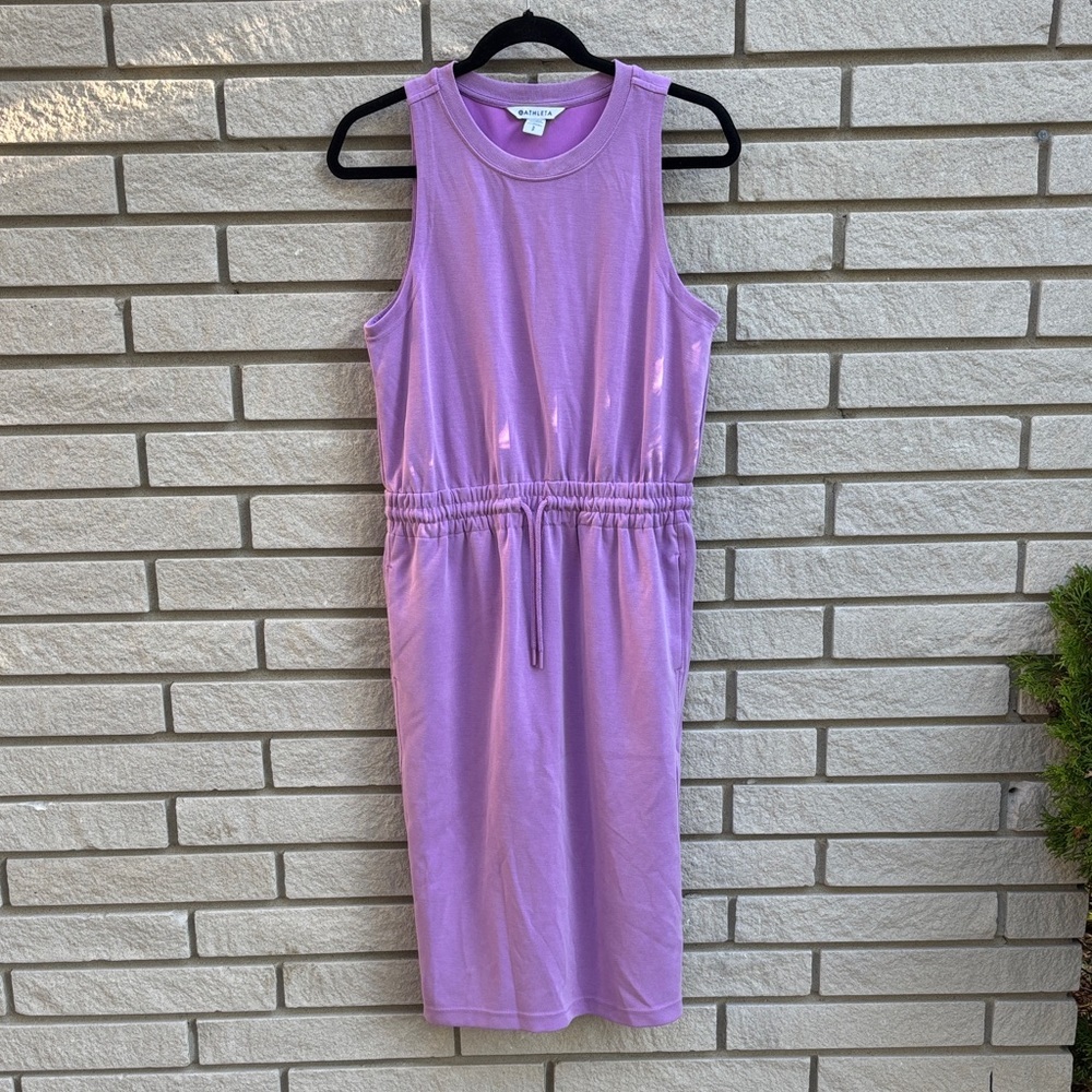 Athleta Lavender Crew Neck Athleisure Dress with Pockets Sz S